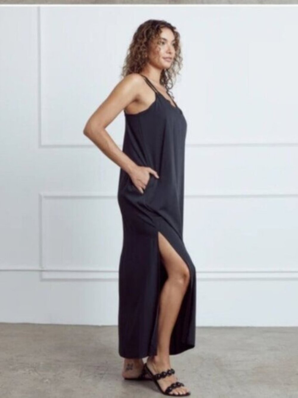 SheBird Womens Navy Savanna Strappy Maxi Bra Dress Sz 9/3X Pocketts - Picture 3 of 11